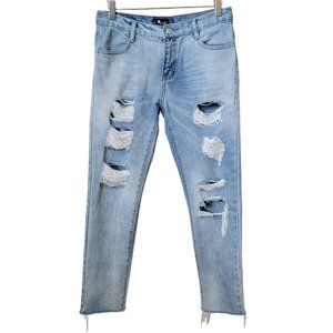 Cala Destroyed Light Wash Raw Hem Boyfriend Denim Jeans